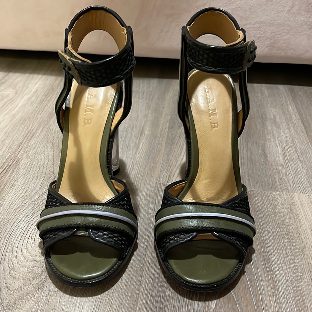 Woven Ankle-Strap Sandals in Black and Olive